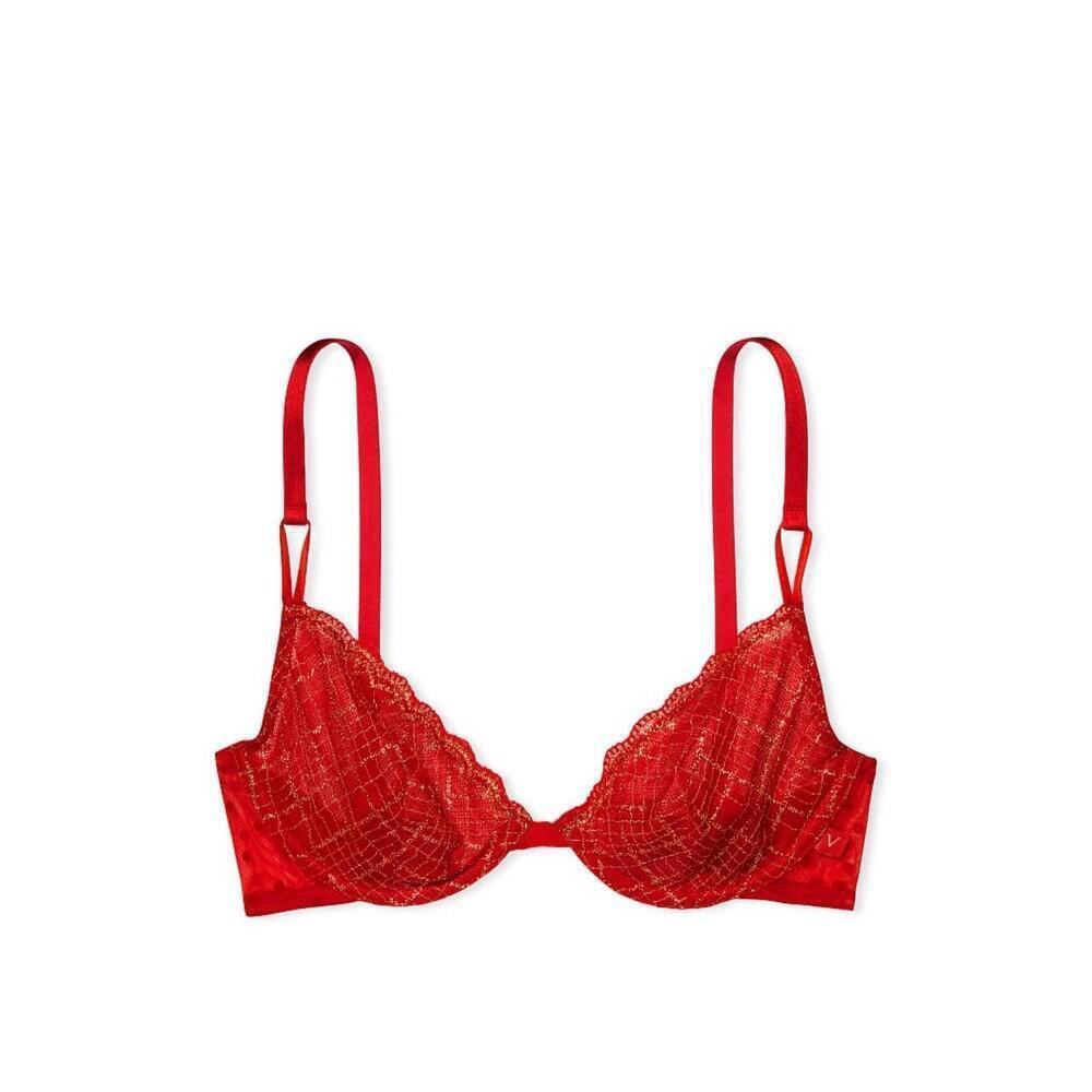 Victoria Secret Sexy Tee Unlined Plaid Lace Demi Bra Size 34 C